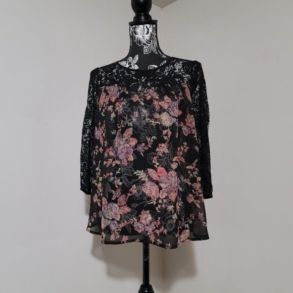 Soprano Floral Lace flowy blouse boho top S - Picture 2 of 11